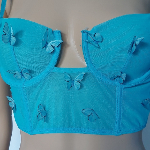 Blue Butterfly Embellished Bralette Womens Size S - Picture 2 of 9
